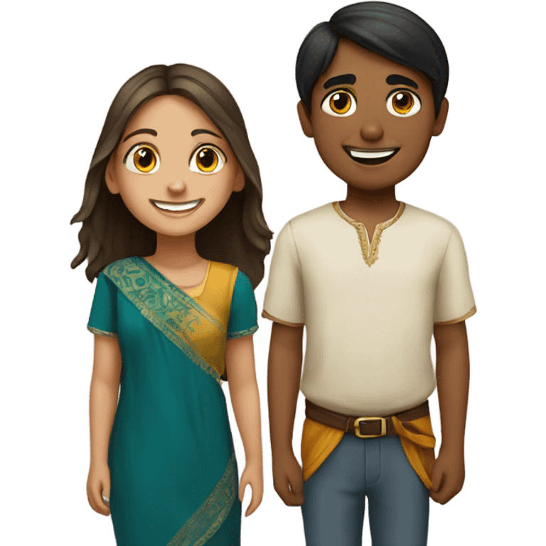 Spanish smiling girl with indian boy emoji