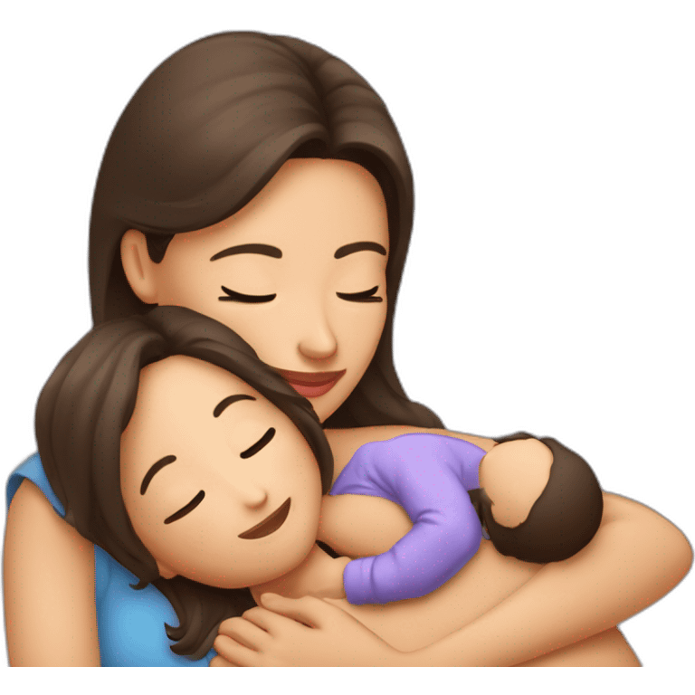 maman brune qui fait un calin à sa fille brune emoji