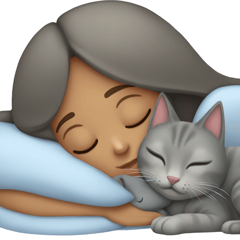 sleeping girl and grey cat emoji