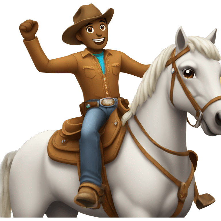 Cowboy riding horse happy cheering emoji