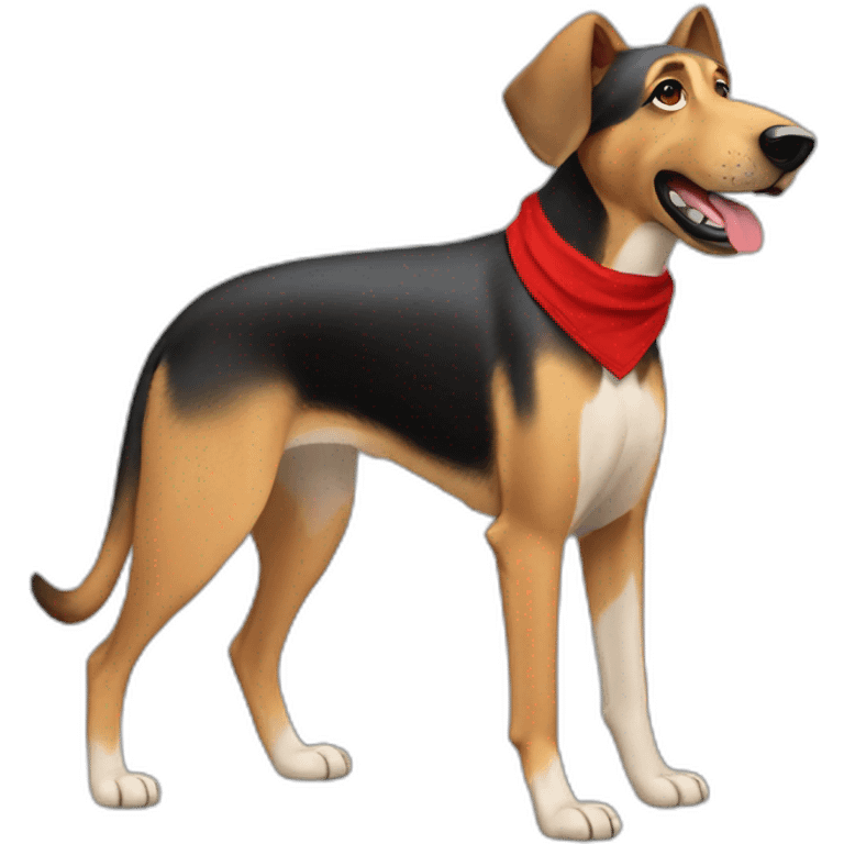 Coonhound/German Shepherd dog wearing small plain red bandana walking left semi realistic with floppy ears emoji