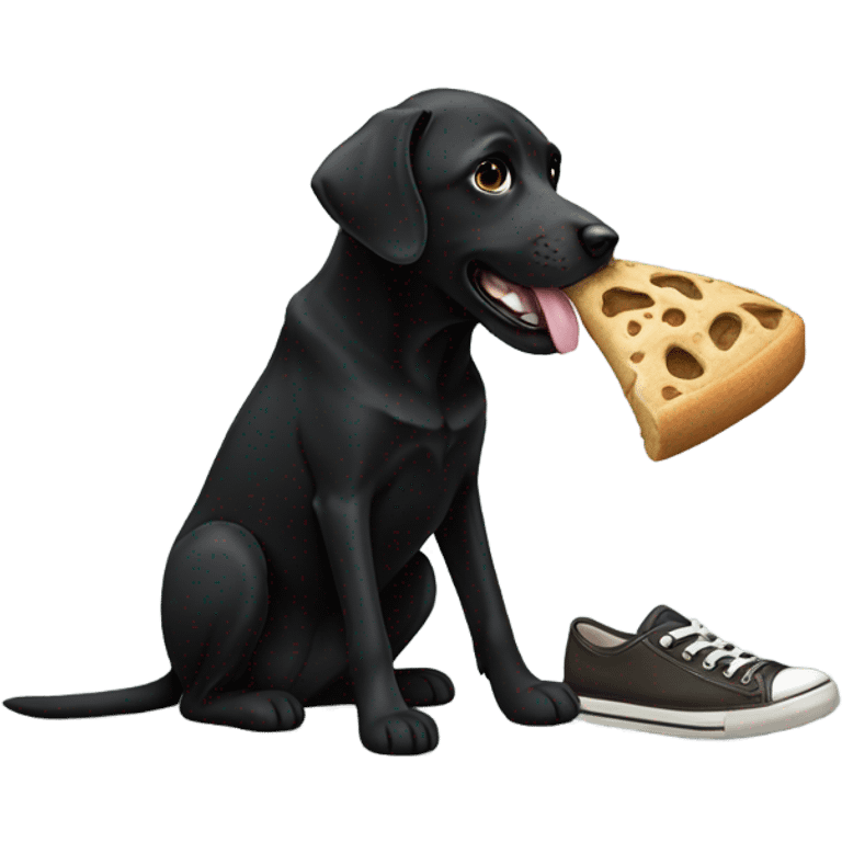 black labrador eating shoe emoji