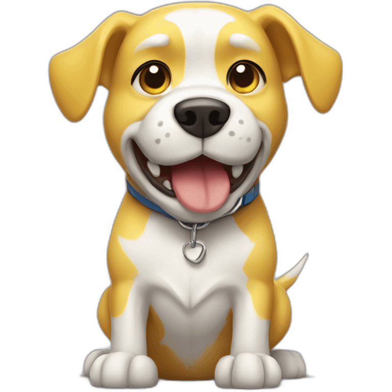 yellow and white dog with muscles and thumbs up showing the whole body emoji