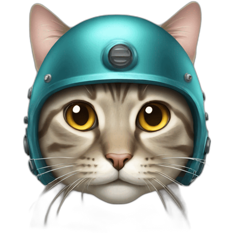 nasty old cat wearing fishy helmet emoji