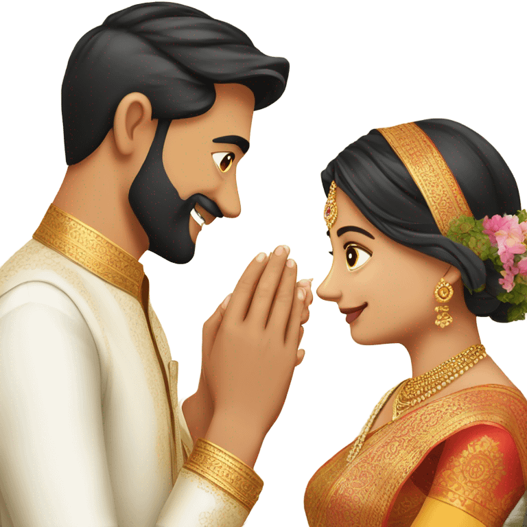 groom wearing veshti and shirt putting engagement ring to bride wearing silk saree emoji