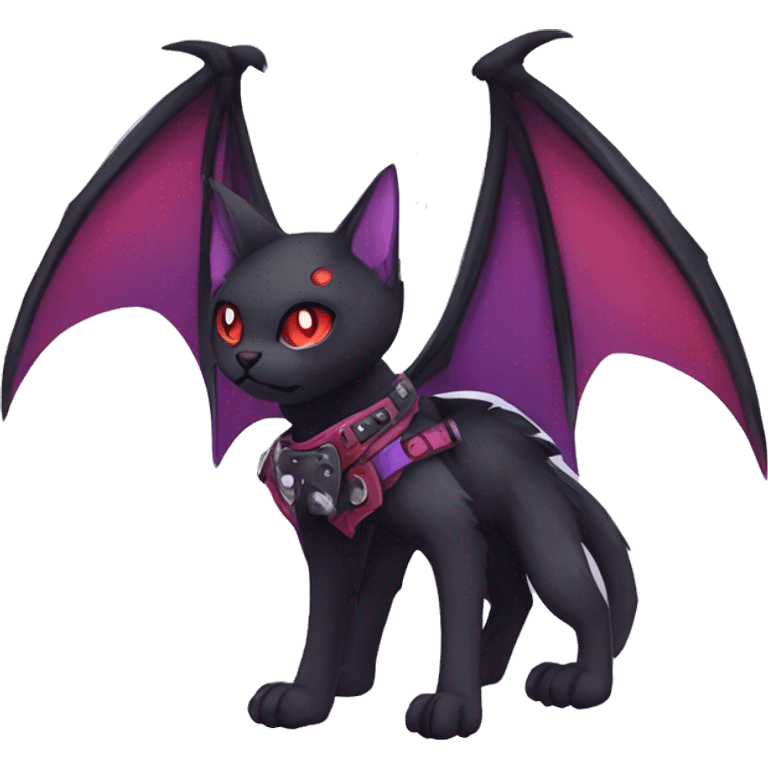 cool edgy black punk red Purple ethereal fantasy nargacuga-bat-cat-Fakemon collar harness full body emoji