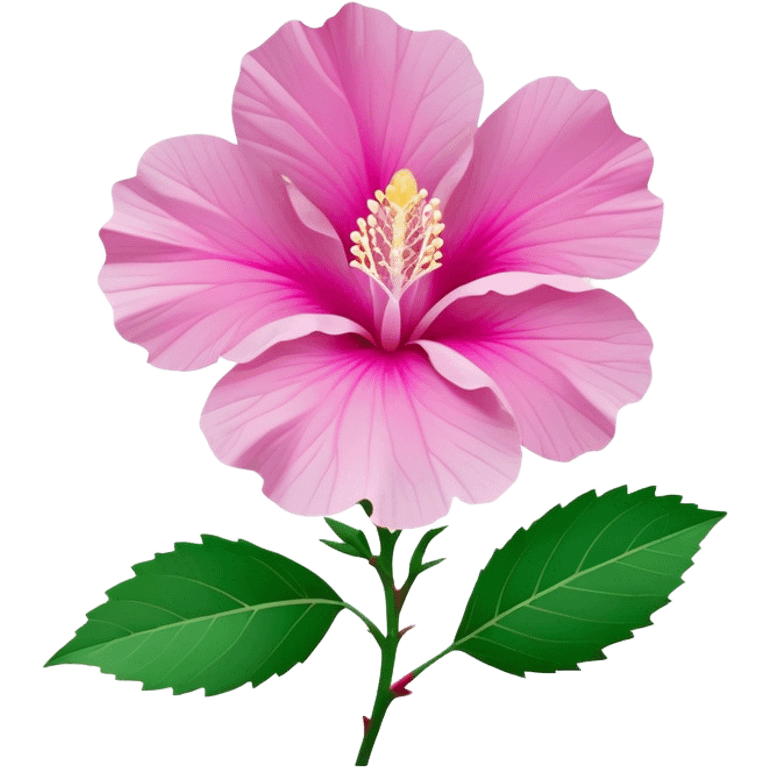 Cinematic Realistic image of a Mugunghwa flower (Rose of Sharon), rendered with delicate petal textures and vibrant pink hues, set against a minimalist background with gentle, diffused lighting that highlights its national significance emoji