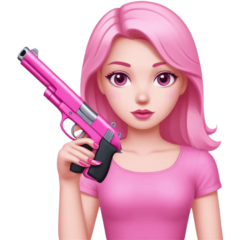 White Girl hand pink nails holding pink gun emoji