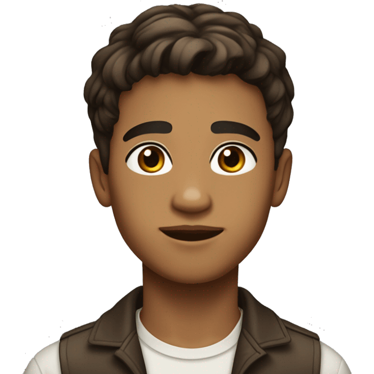 Light brown skinned boy in early 20s with dark brown short to mid length hair with a middle path hairstyle just off set to the left. Light brown eyes. emoji