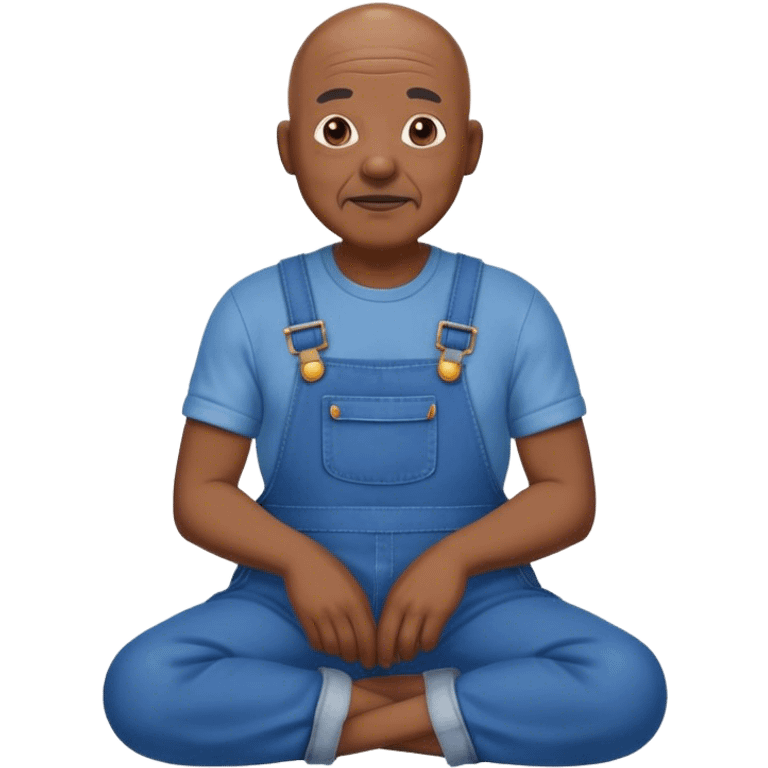 Old bald black man sitting wearing overalls emoji