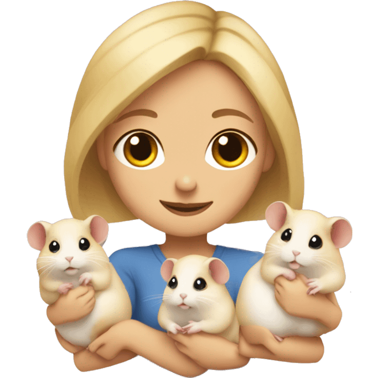 blonde girl holds three hamsters in her arms emoji