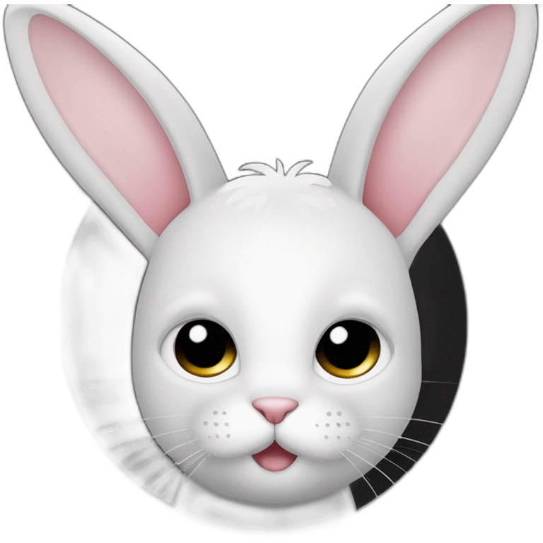 Chat blanc joue avec lapin noir et blanc emoji