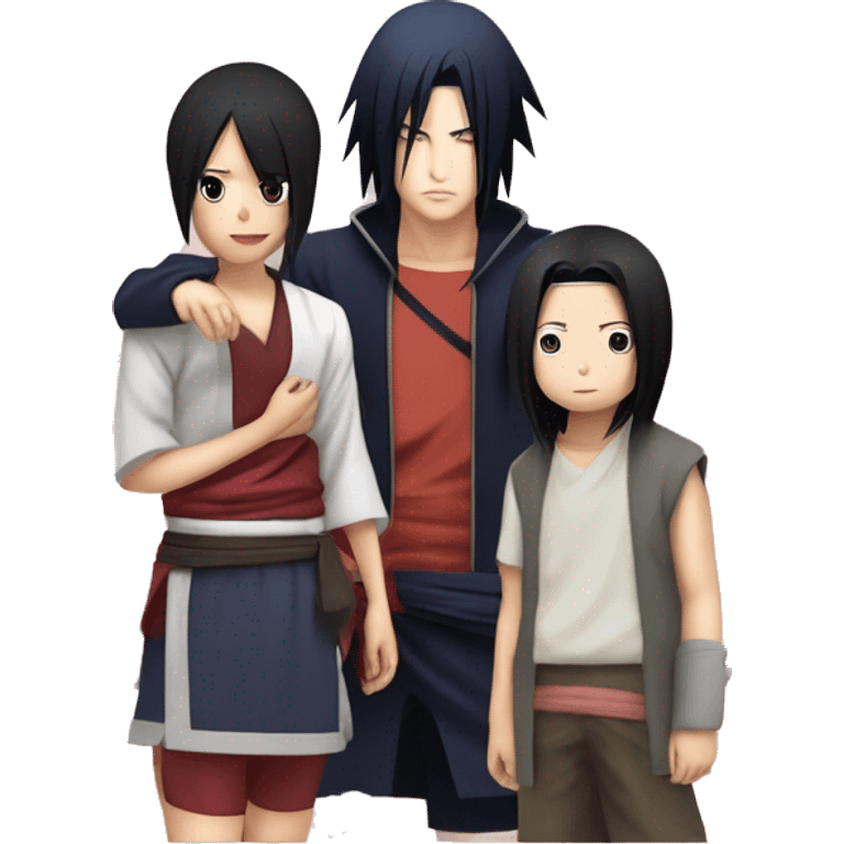 Créate Sakura uchiha and sasuke uchiha together with baby sarada from Naruto. emoji