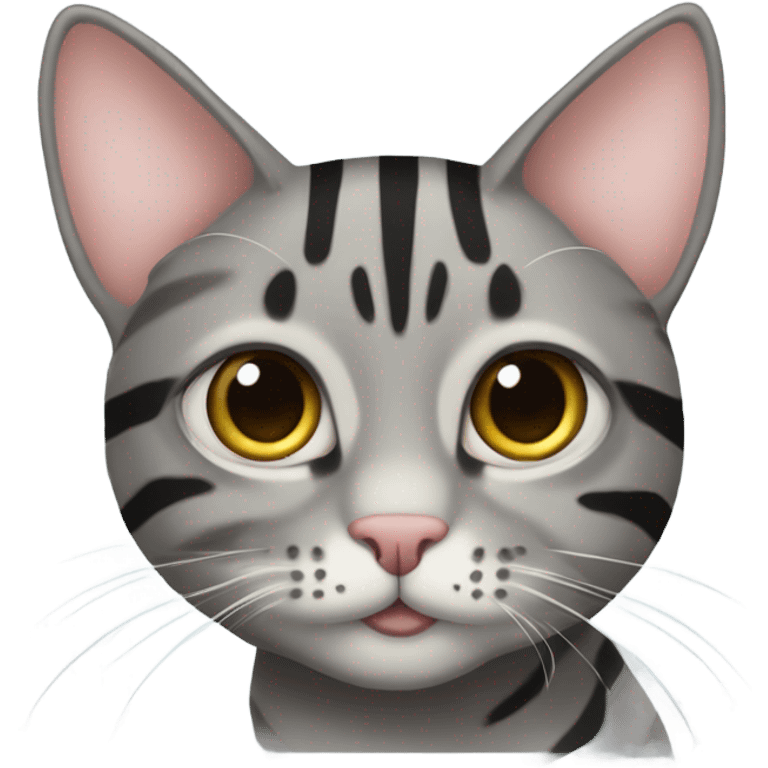 Gray tabby cat wearing a cancer ribbon emoji