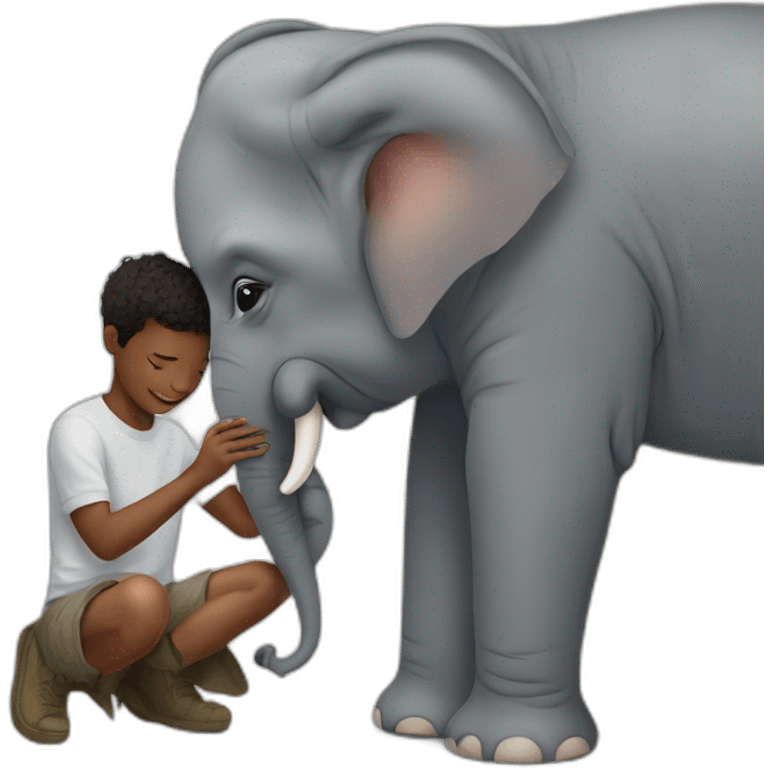 young man stroking the head of an elephant emoji