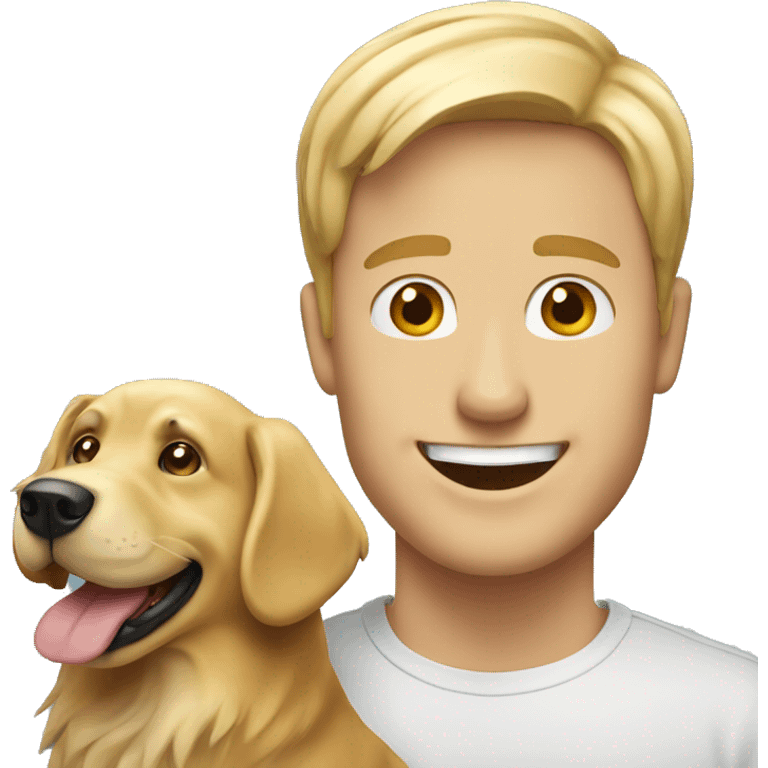 happy blonde man with golden retriever  emoji