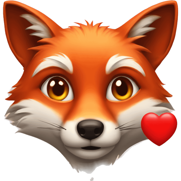 deep lush red fox face with tiny red heart instead of eyes emoji