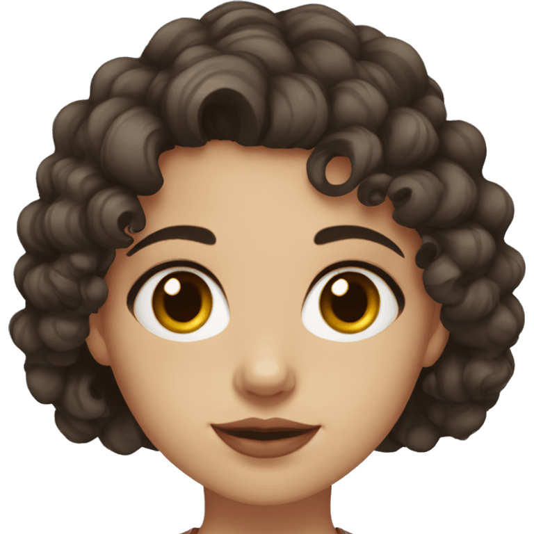 syrian girl, really dark brown hair, curly hair, dark brown eyes, pale, red lips. emoji