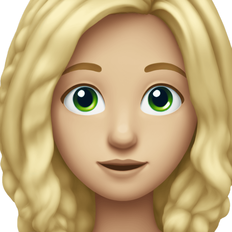 Girl with long blonde hair, freckles on her cheeks and bright blue and green eyes  emoji