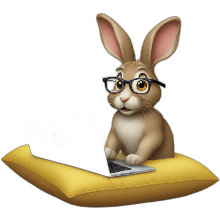 rabbit-with-eyeglasses-leaning-against-a-pillow-while-using-a-macbook emoji