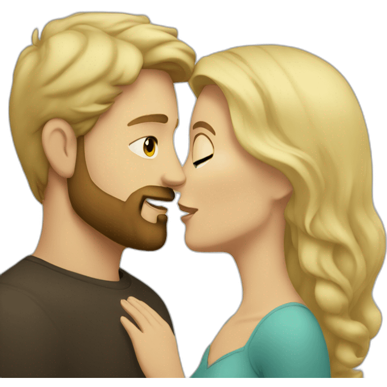 White man blonde beard kiss dark hair woman emoji