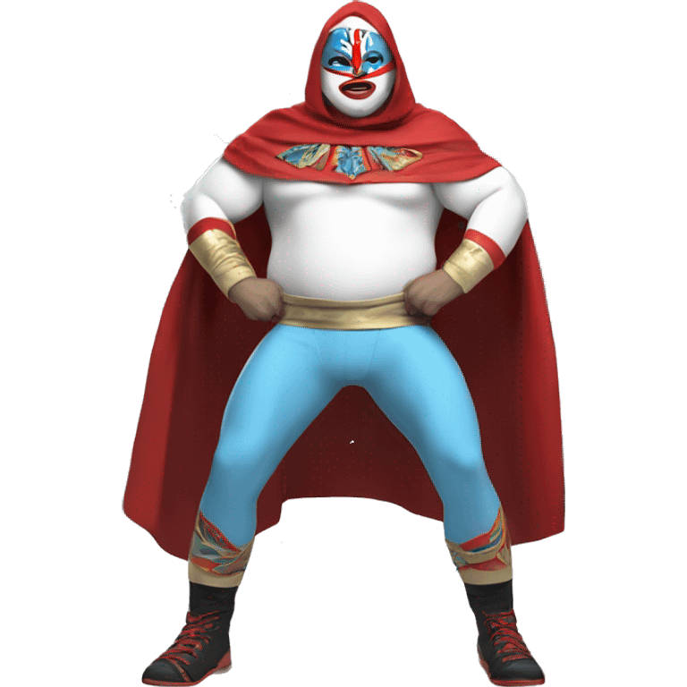 White Fat Lucia libre wrestler cape red powder blue pants mask red and powder blue red cape emoji