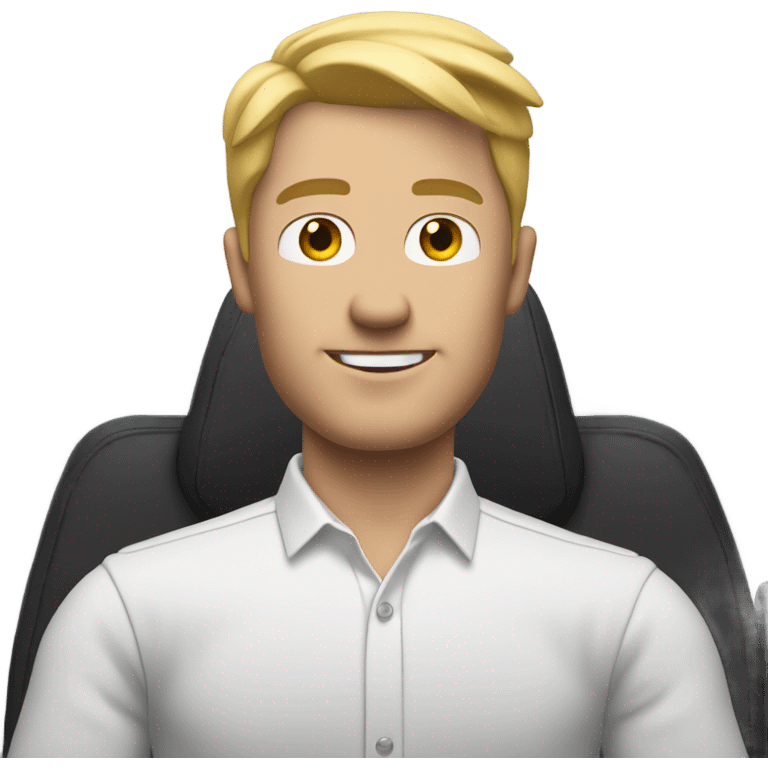 blonde man in white button-down shirt with a steering wheel in his hands emoji