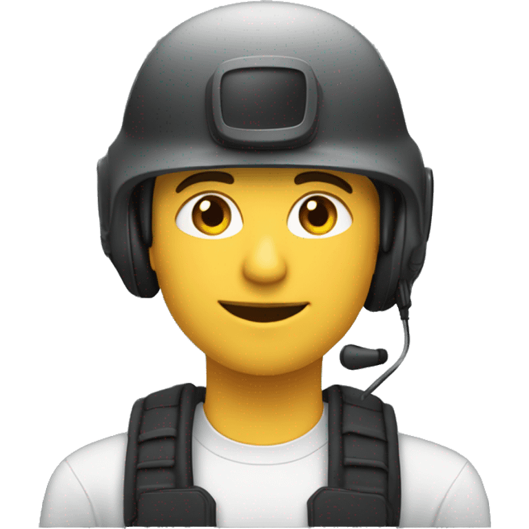 operator dressed in black with a milatary helmet, without glasses, wearing a headset, preferably male white emoji