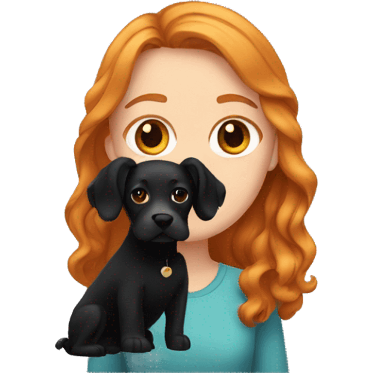 ginger white girl with a black spaniel dog emoji