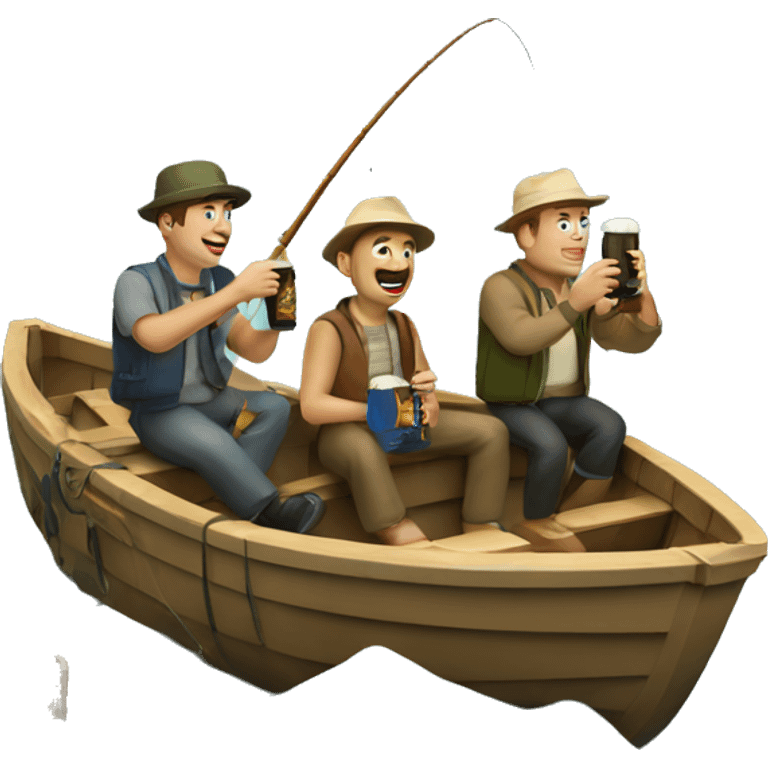 Two guys fishing in a boat with beer and a guide emoji