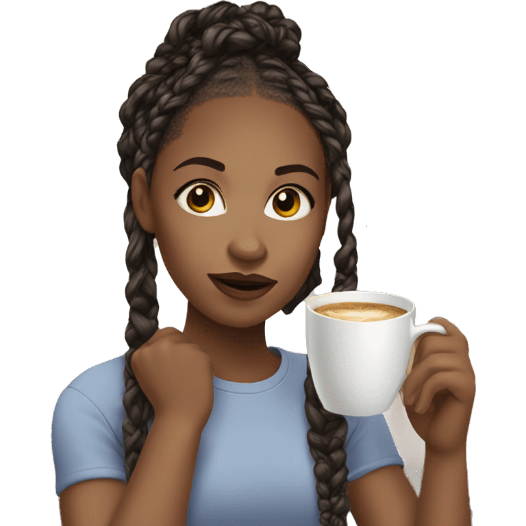 A African American girl with medium knotless braids sipping coffee  emoji