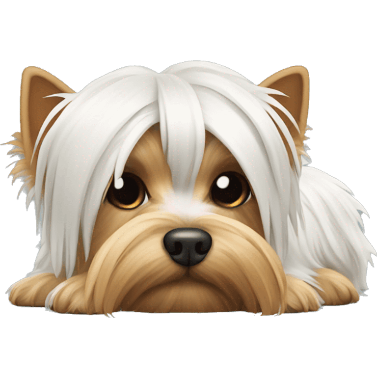 White sleeping Yorkshire Terrier with tail emoji