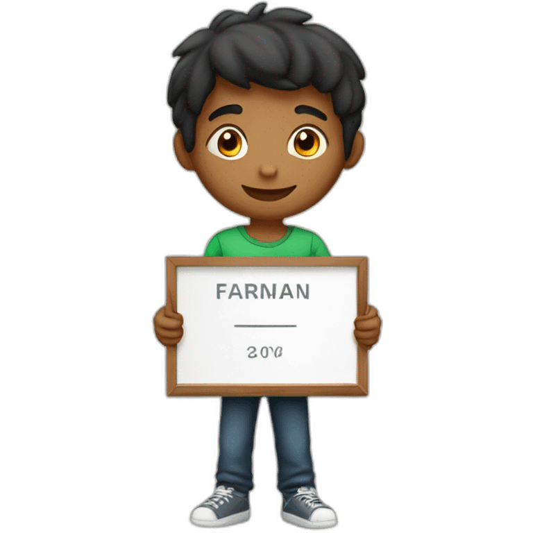 A boy holding a name plate with written on it ‘karishma’ emoji