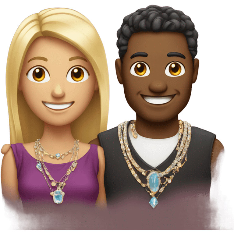 smiling couple with jewelry emoji