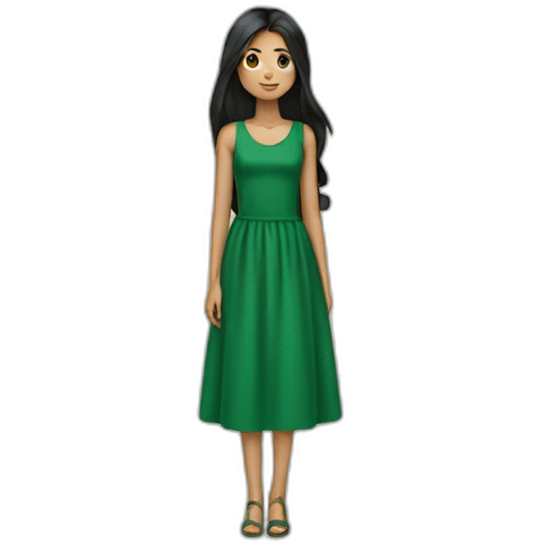 a girl with long black hair a green dress emoji