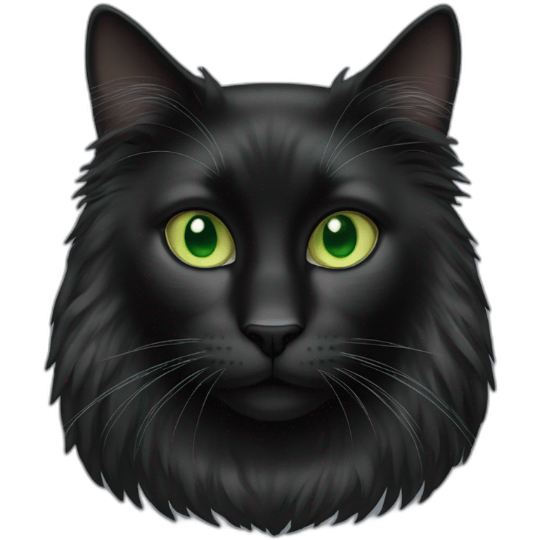 Face of a black cat with long hair and Green eyes emoji