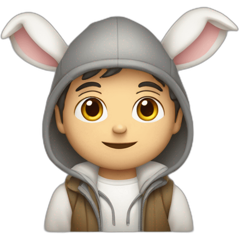 niño rubio con gorro blanco con orejas de conejo emoji