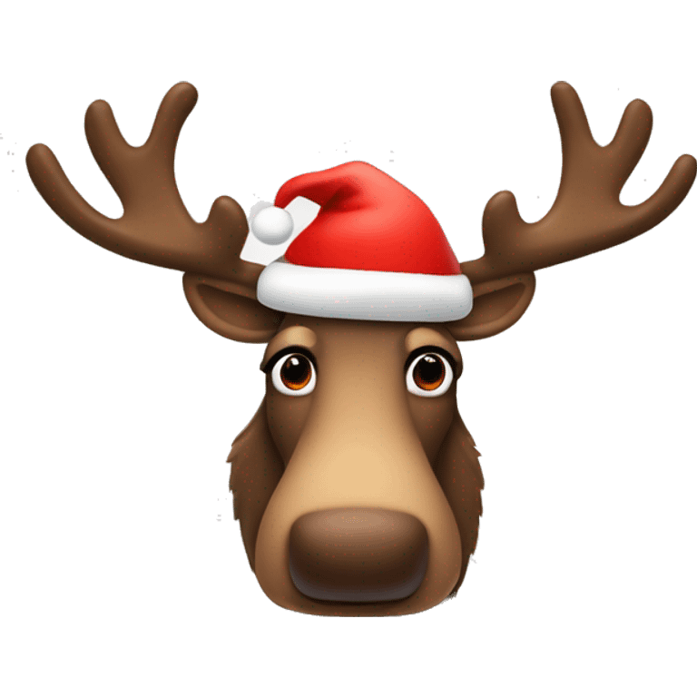 A moose wearing a Christmas hat with a red nose like Rudolph  emoji