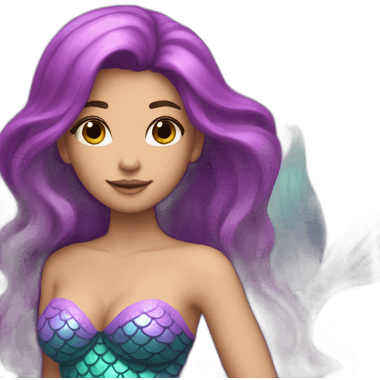 mermaid with pinkish purple tail and long dark hair emoji