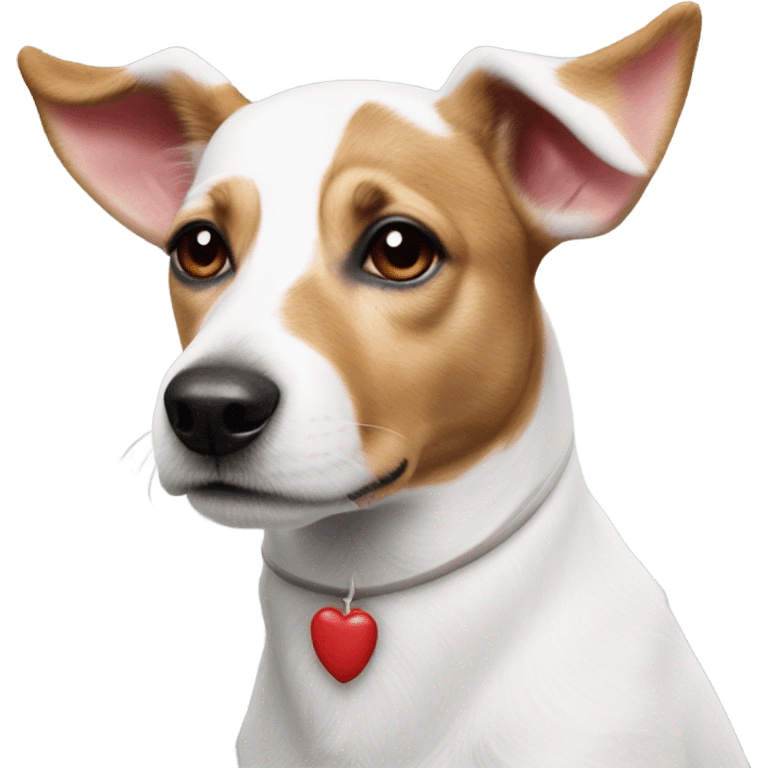 White dog white red spots jackrussel with rain deer ears headband emoji