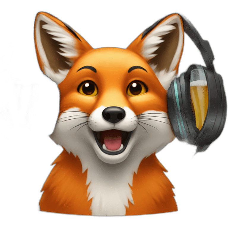 fox with headphones drinking beer emoji