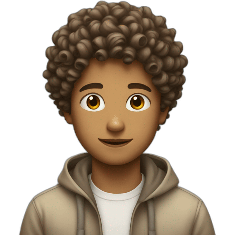 a boy with a curly hair and a musk emoji