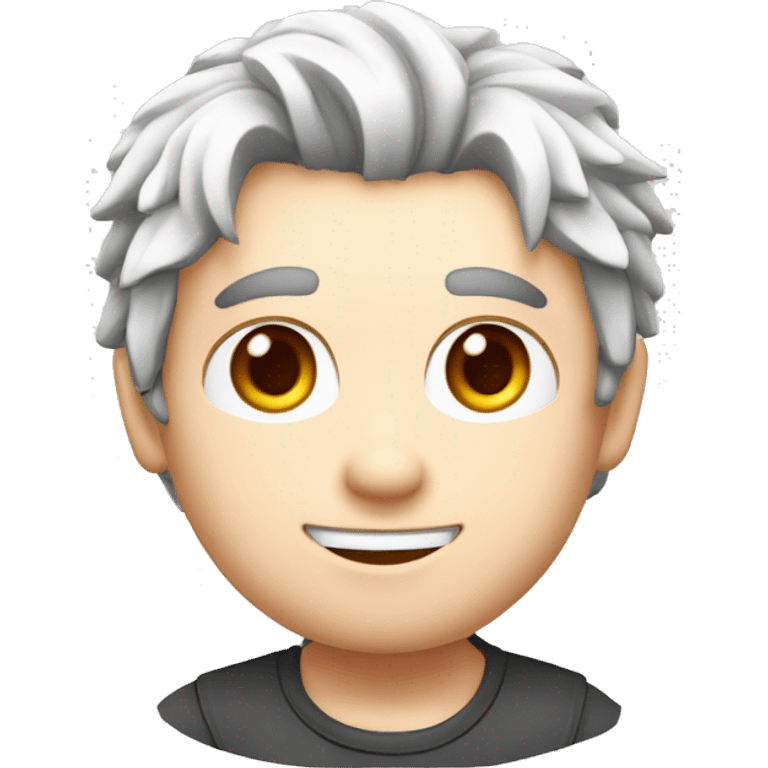 quiero un imagen estilo chibii de un chico con pelo blanco con rojo con orejas de lobo blanco con rojo con dos cola blanca con rojo  que este feliz emoji