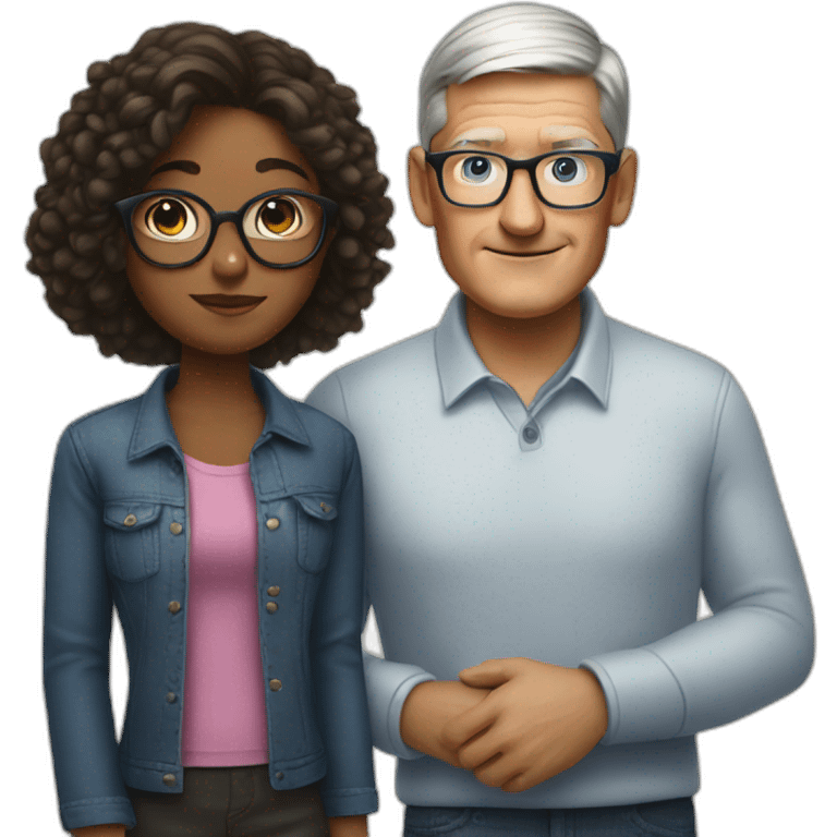 Tim cook with a girl with eyeglasses emoji