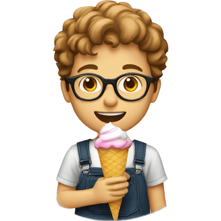 A boy with eyeglasses eating icecream emoji