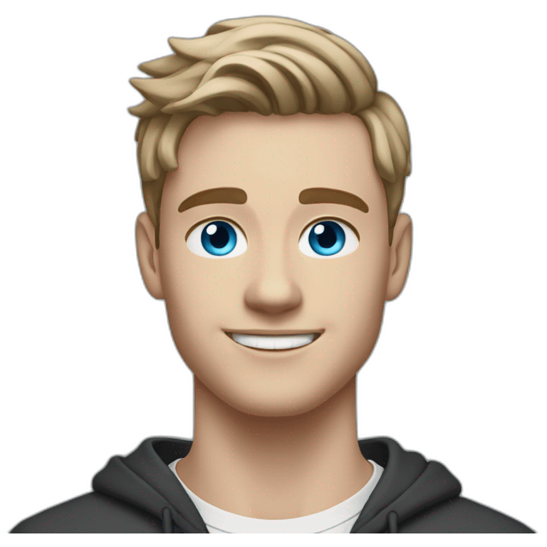 Man, 21 years old, darkblonde hair, left ear pierced, wearing AirPods, blue eyes. emoji