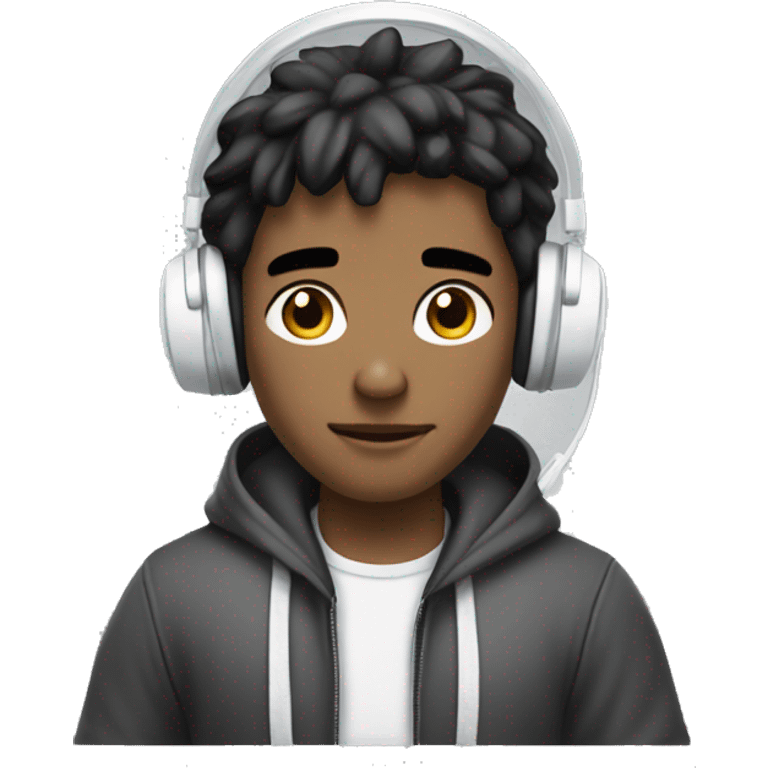 gamimg guy with white headset and controler wearing a hoodie and black hair brown skin emoji