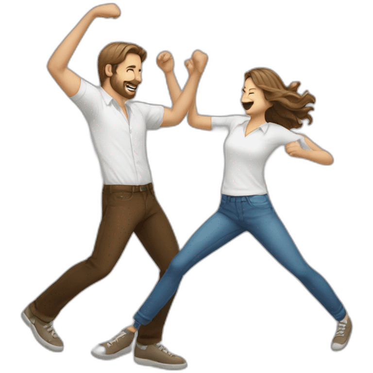 White brown hair couple man in shirt dancing rocknroll emoji