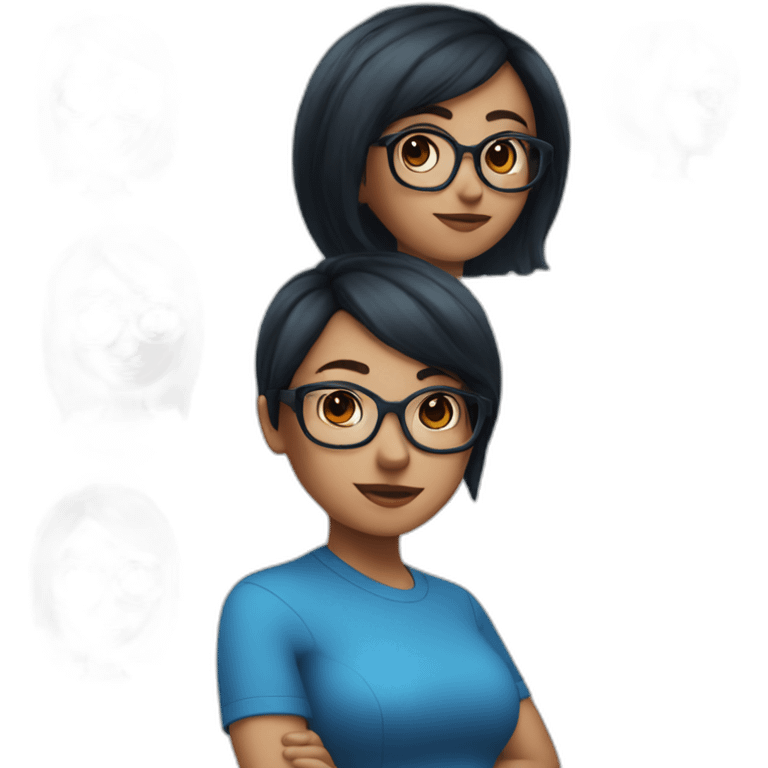 Girl with curvy red going to black hair and glasses and a blue blousse emoji