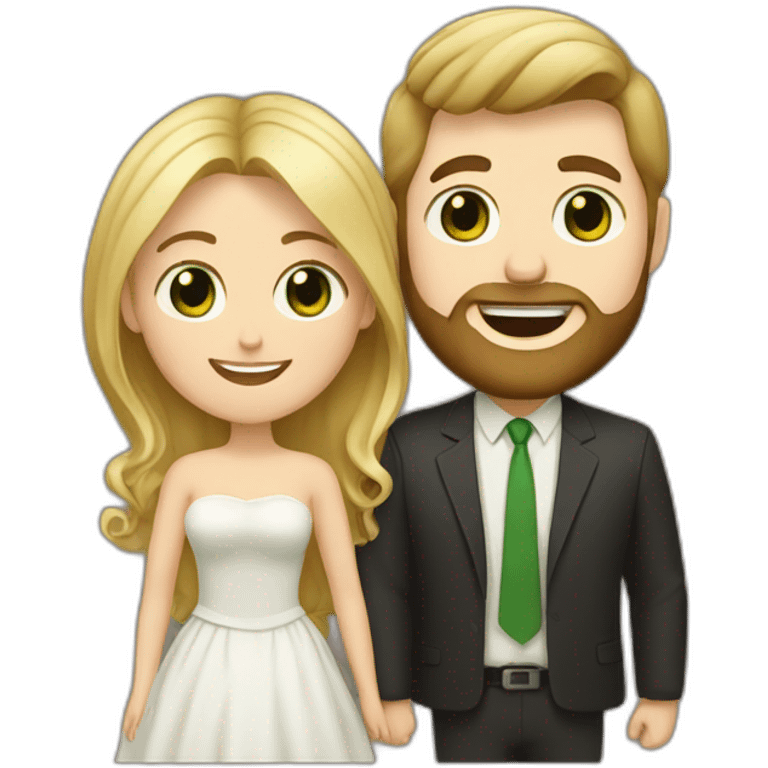 A happy couple, blond chubby girl with green eyes and brown haired and bearded man with dark brown eyes emoji